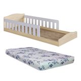 Cama Com Colchão Solteiro Ortobom Montessoriana Infantil Proteção Lateral Carvalho Branco Encanto Completa Móveis
