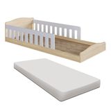 Cama Com Colchão Solteiro Montessoriana Infantil Proteção Lateral Carvalho Branco Encanto Completa Móveis