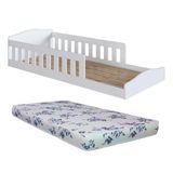 Cama Com Colchão Solteiro Ortobom Montessoriana Infantil Proteção Lateral Branco Encanto Completa Móveis