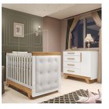 Quarto De Bebê Berço Com Capitonê E Cômoda 100% Mdf Retrô Kakau Espresso Móveis Branco Brilho/amêndoa/branco