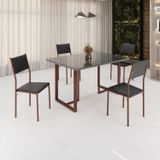 Conjunto Sala De Jantar Mesa 120x90cm Base Lunna Tampo Mdf Laca Com Vidro Florença Preto/marrom
