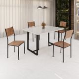 Conjunto Sala De Jantar Mesa 120x90cm Base Lunna Tampo Mdf Laca Com Vidro Florença Marrom/preto