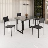Conjunto Sala De Jantar Mesa 120x90cm Base Lunna Tampo Mdf Laca Com Vidro Florença Preto