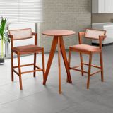 Conjunto De Mesa Bistrô Nápoles Com 2 Banquetas Em Madeira Maciça, Estofada E Rattan De Fibra 100% N Champagnhe/marrom