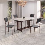 Conjunto Sala De Jantar Mesa 120x90cm Base Pérola Tampo Mdf Laca Com Vidro Florença Preto/ Marrom