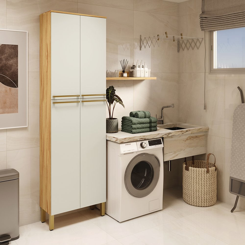 Conjunto De Armário Multiuso Com 2 Peças 100% Mdf Itália Espresso Móveis Amêndoa/off White