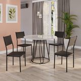 Conjunto Sala De Jantar Mesa Redonda 100cm Base Omega Tampo Mdf Laca Com Vidro Florença Preto
