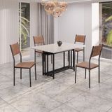Conjunto Sala De Jantar Mesa 120x90cm Base Pérola Tampo Mdf Laca Com Vidro Florença Marrom / Preto