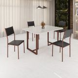 Conjunto Sala De Jantar Mesa 120x90cm Base Lunna Tampo Mdf Laca Com Vidro Florença Preto/marrom