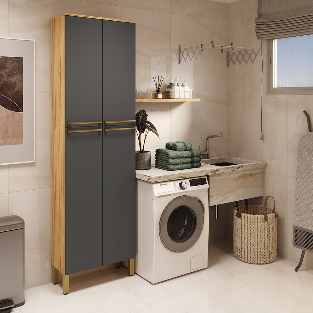 Conjunto De Armário Multiuso Com 2 Peças 100% Mdf Itália Espresso Móveis Amêndoa/cinza