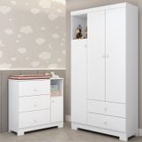Quarto De Bebê Guarda-roupa 3 Portas Cômoda 3 Gavetas 1 Porta Flofy Branco