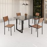 Conjunto Sala De Jantar Mesa 120x90cm Base Lunna Tampo Mdf Laca Com Vidro Florença Marrom/preto