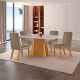 Conjunto De Jantar Mesa Áustria 120cm X 80cm Tampo Mdf/vidro Com 4 Cadeiras Florença Yescasa Castanho Cinamomo / Capuccino / Off White