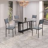 Conjunto Sala De Jantar Mesa 120cm X 90cm Base Pérola Tampo Mdf Laca Com Vidro Florença Grafite / Preto