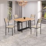 Conjunto Sala De Jantar Mesa 120x90cm Base Pérola Tampo Mdf Florença Creme / Preto Fosco