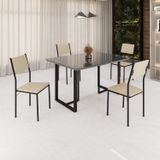 Conjunto Sala De Jantar Mesa 120x90cm Base Lunna Tampo Mdf Laca Com Vidro Florença Creme/preto