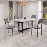 Conjunto Sala De Jantar Mesa 120x90cm Base Pérola Tampo Mdf Laca Com Vidro Florença Grafite / Preto