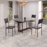 Conjunto Sala De Jantar Mesa 120cm X 90cm Base Pérola Tampo Mdf Laca Com Vidro Florença Preto / Marrom