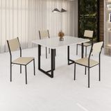 Conjunto Sala De Jantar Mesa 120x90cm Base Lunna Tampo Mdf Laca Com Vidro Florença Creme/preto