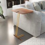 Mesa De Apoio Para Sofá Castanho Com Base Em Metal Castanho