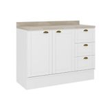 Gabinete De Cozinha Modulado Balcão Com Tampo Bella 2608 Com 2 Portas E 3 Gavetas 120cm Branco