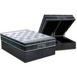 Cama Box Baú Queen: Colchão Molas Masterpocket Ensacadas Probel Prodormir Springs Black + Base Crc Suede Gray (158x198)