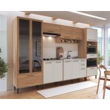 Cozinha Modulada Completa 6 Peças Com Cristaleira 12 Portas 3 Gavetas Jade Freijo/arenas