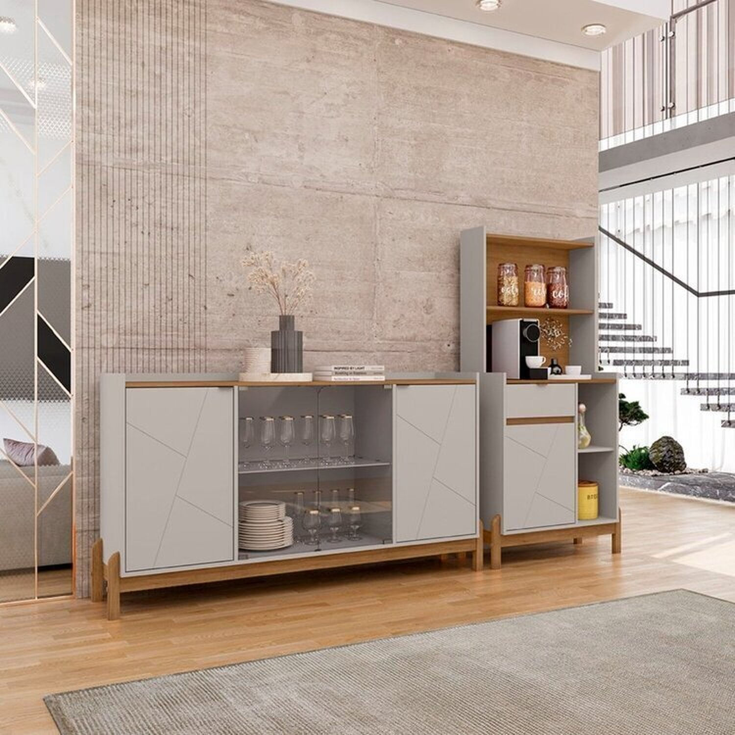 Conjunto Buffet Bari Com Cantinho Do Café Bari Off White / Cedro