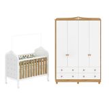 Quarto De Bebê Com Guarda-roupa E Berço Com Capitonê 100% Mdf Maya Clássico Espresso Móveis Branco Brilho/amêndoa/branco