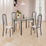 Conjunto De Mesa Retangular A 120x75cm Tampo De Vidro 4 Cadeiras Lavínea Arabesco/ Mart Prata