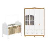 Quarto De Bebê Guarda-roupa Com Janelas E Berço Com Capitonê Maya Clássico 100% Mdf Espresso Móveis Branco Brilho/amêndoa/branco