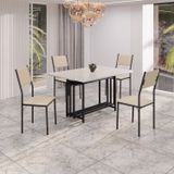 Conjunto Sala De Jantar Mesa 120cm X 90cm Base Pérola Tampo Mdf Laca Com Vidro Florença Creme / Preto