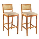 Kit 2 Banquetas Rattan Com Pés Em Madeira Maciça Ariel Cinamomo