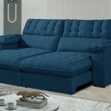Sofá Retrátil E Reclinável Barcelona 230 Cm Veludo Com Molas Ensacadas Azul Marinho