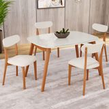 Conjunto Sala De Jantar Mesa 110x80cm Tampo Em Mdf Laqueado Com Vidro Laqueado 4 Cadeiras Ceci Yesca Naturalissimo/laca Off White