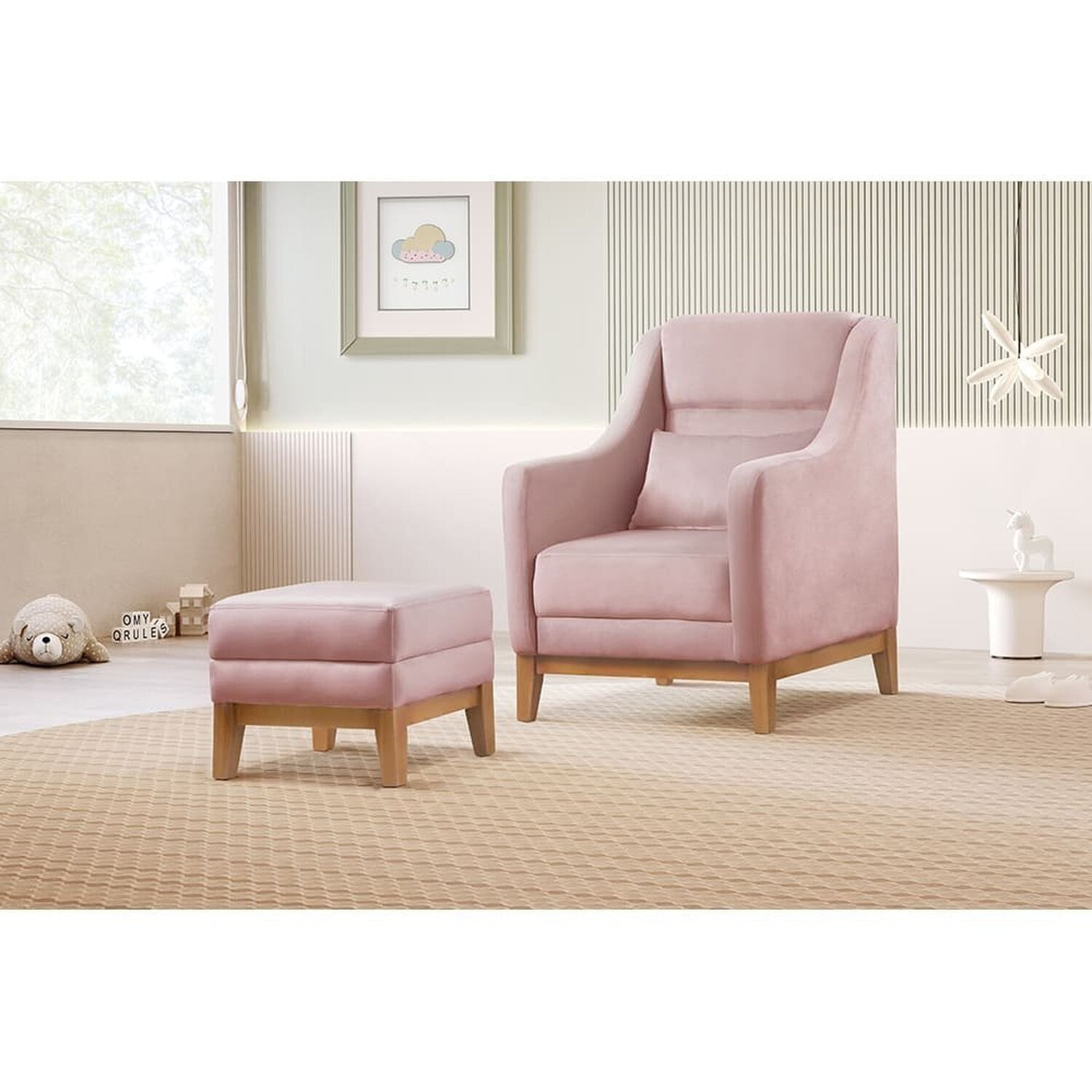 Poltrona De Amamentação Com Puff Áquila Rosa