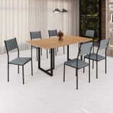 Conjunto Sala De Jantar Mesa 160x90cm Base Lunna Tampo Mdf Florença Grafite/preto