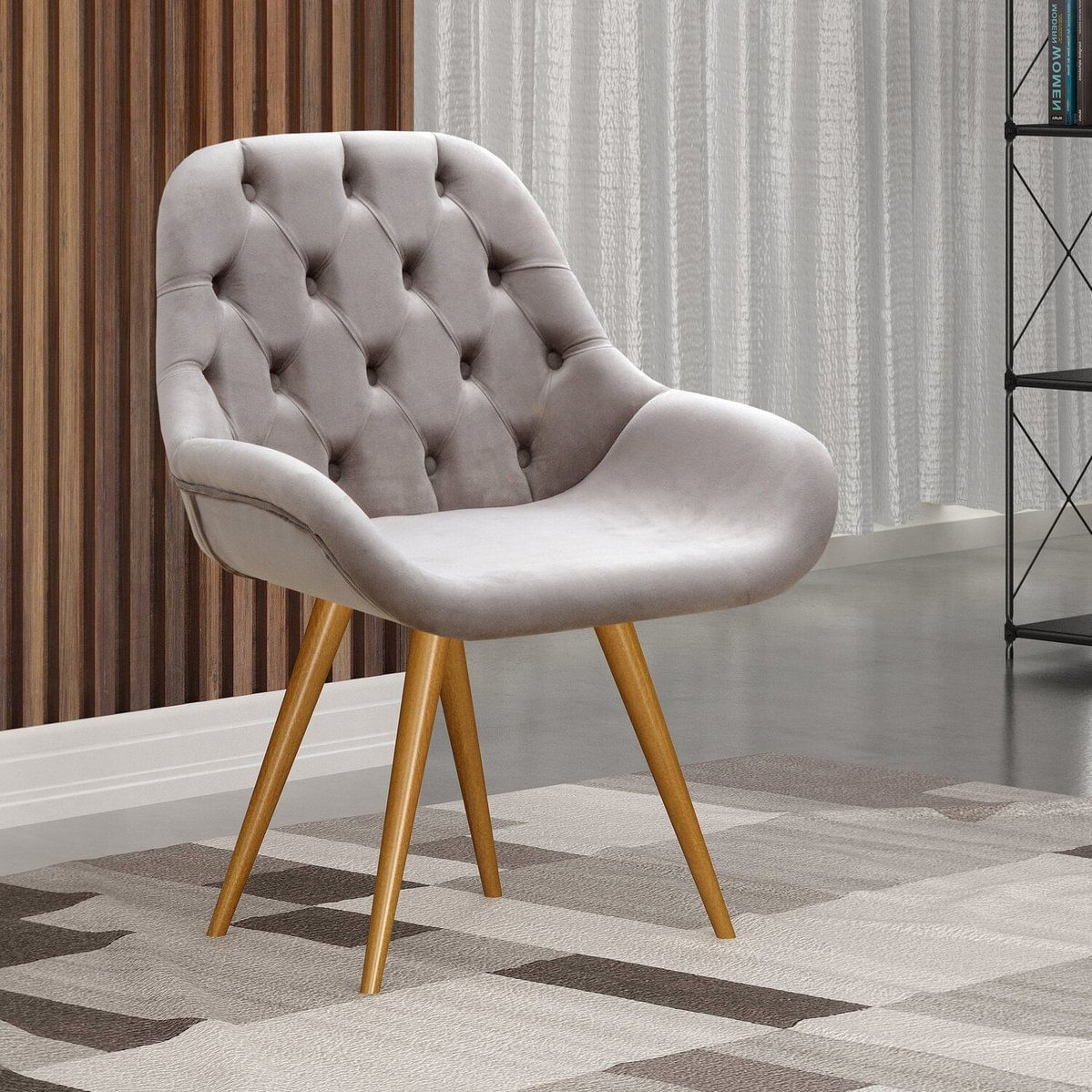 Poltrona Botonê Pé Palito Cadeira Decorativa Sala, Escritório, Recepção Lua Cinza Capuccino