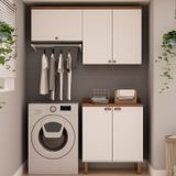 Kit Área De Serviço Com 3 Módulos Com Portas Provençais Para Lavanderia 100% Mdf Branco