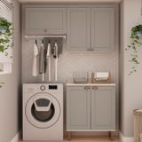 Kit Área De Serviço Com 3 Módulos Com Portas Provençais Para Lavanderia 100% Mdf Branco Fendi