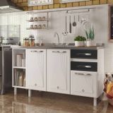 Balcão De Cozinha De Aço Telasul Star New 150cm P/ Pia Branco Com Preto