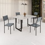 Conjunto Sala De Jantar Mesa 120x90cm Base Lunna Tampo Mdf Laca Com Vidro Florença Grafite/preto