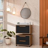 Conjunto Gabinete Para Banheiro Com Rodízio, Cuba E Espelho Kyoto 60 Avelato / Preto