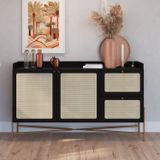 Balcão Buffet 2 Portas 2 Gavetas 139cm Palhinha Pé Metal Nero/dourado