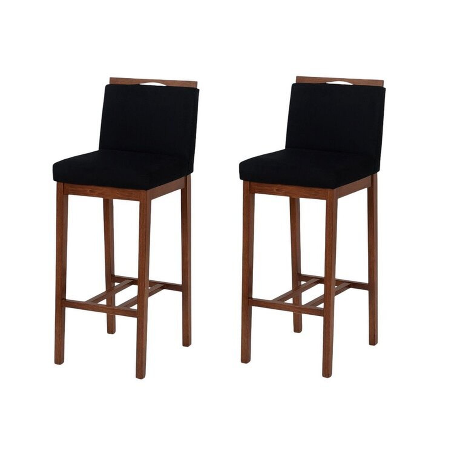 Kit 2 Banqueta Bistrô Berlim Pé Alto Em Madeira Maciça De Eucalipto Verniz Veludo Marrom E Preto