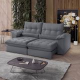 Sofá Retrátil Reclinável Molas Ensacadas Chicago 210 Cm Veludo Cinza