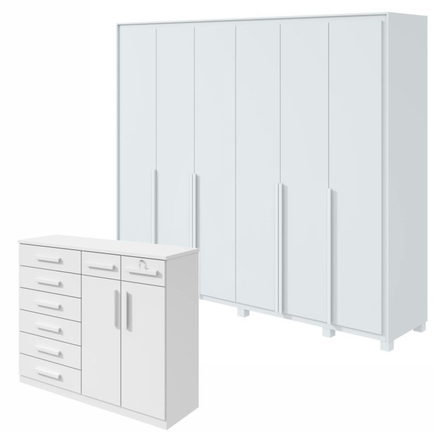 Conjunto De Guarda-roupa 6 Portas Com Pés Imperatore Com Cômoda Toronto Branco