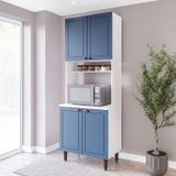 Paneleiro / Torre Quente 4 Portas 2 Nichos Para Forno E Utensílios Com 80 Cm Pérola Yescasa Branco / Azul