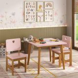 Conjunto Infantil Sofia Mesa + 2 Cadeiras Madeira De Pinus / Mdf Rosa/mel