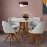 Conjunto Sala De Jantar Mesa Redonda Com Tampo Em Mdf Com Vidro Fendi, Pés Madeira Maciça 4 Cadeiras Imbuia /cinza Claro